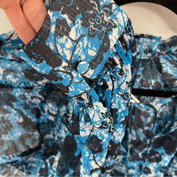 by Anthropologie Sheer Blue Floral Printed Peasant Blouse Size Small Flowy 18 - Picture 7 of 10
